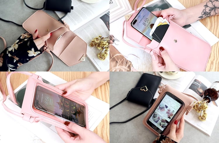 Šedá dámská kabelka na telefon přes rameno do města nebo večírek